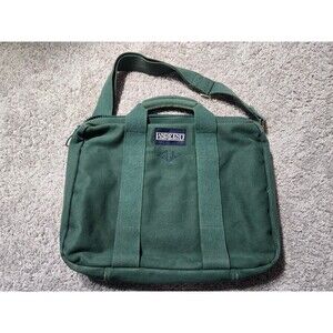 Lands' End Messenger Bag Canvas Laptop Brief case Green Shoulder Strap Made USA